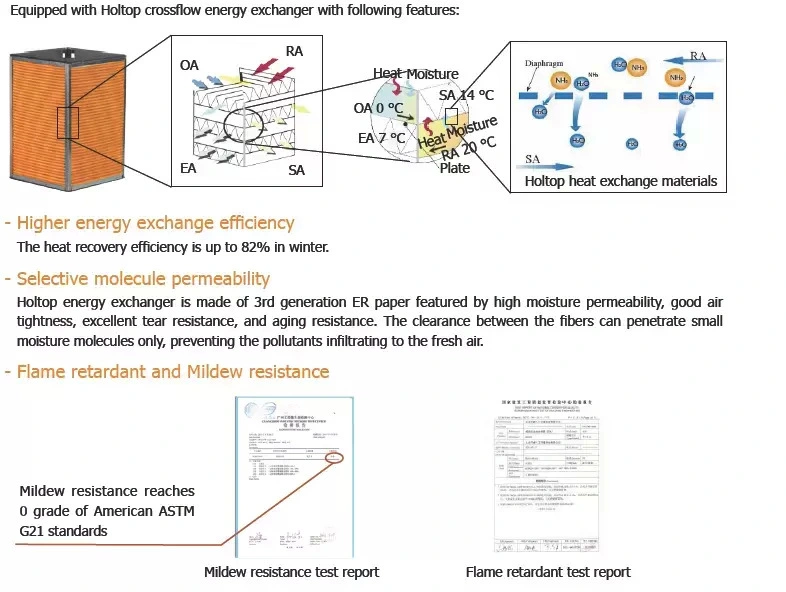 Holtop Commercial Air Conditioning Erv Energy Recovery Ventilation System Recuperator 2500CMH Air Handling Unit Commercial Ventilation