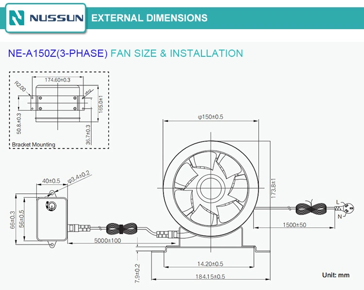 Ec Customized Silent Fan Soundproofed Tube Inline Duct Fan